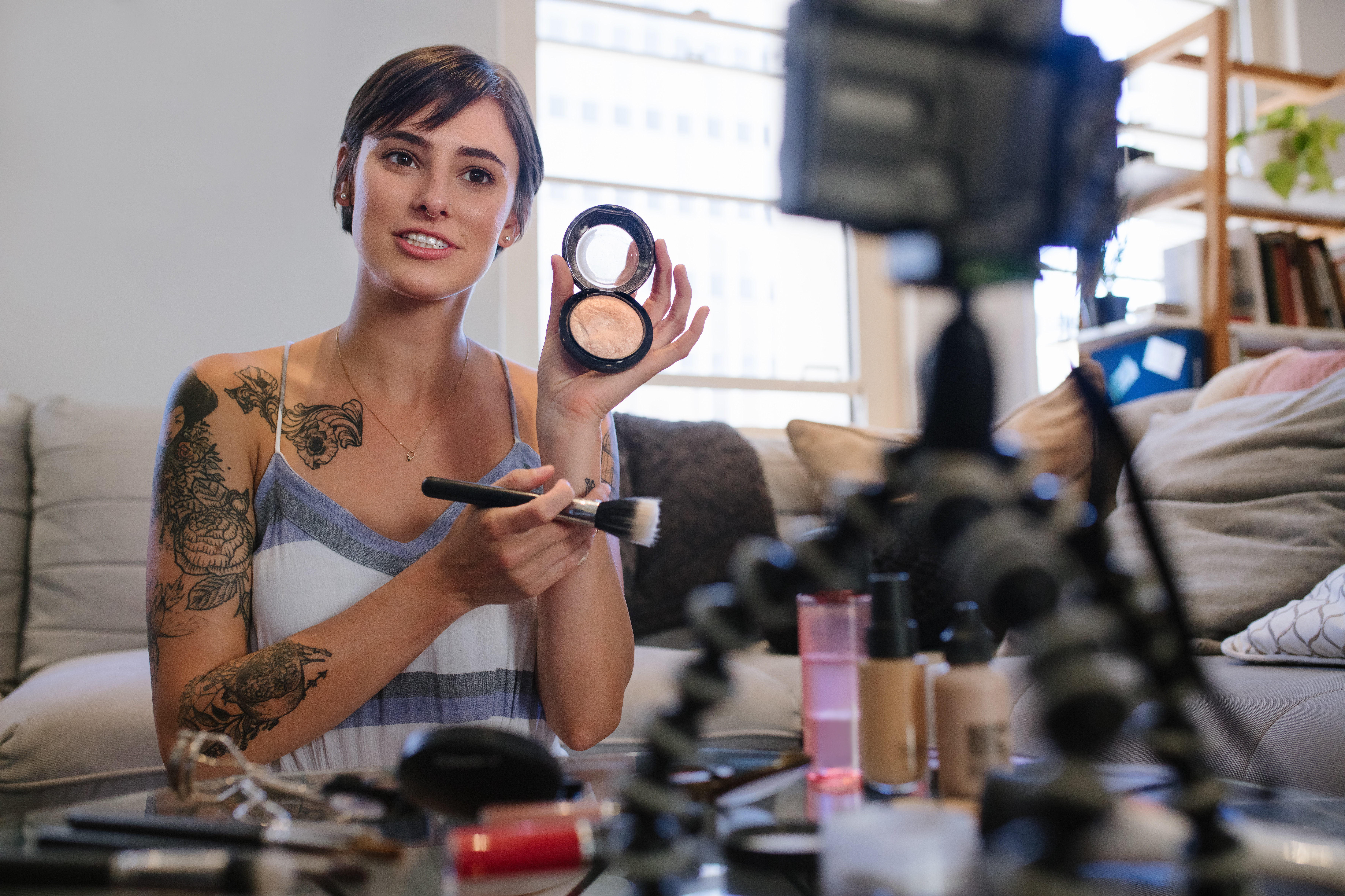 Woman making youTube video